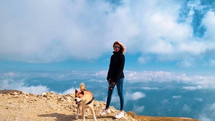 Walking my dog at the mountains
