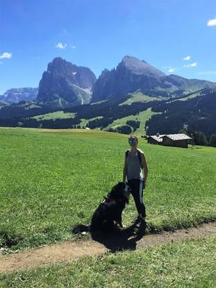 Myself and Aston (my ex-boyfriends beautiful Bernese Mountain Dog) in the Italian Dolomites
