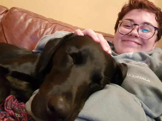 Relaxing with my family lab, Lily 
