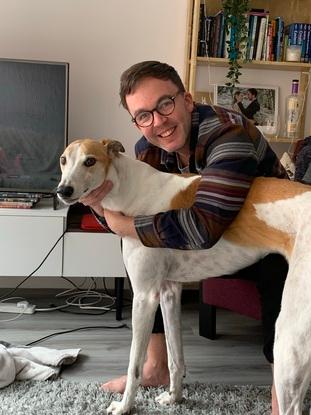 Nick with Rusty, a greyhound